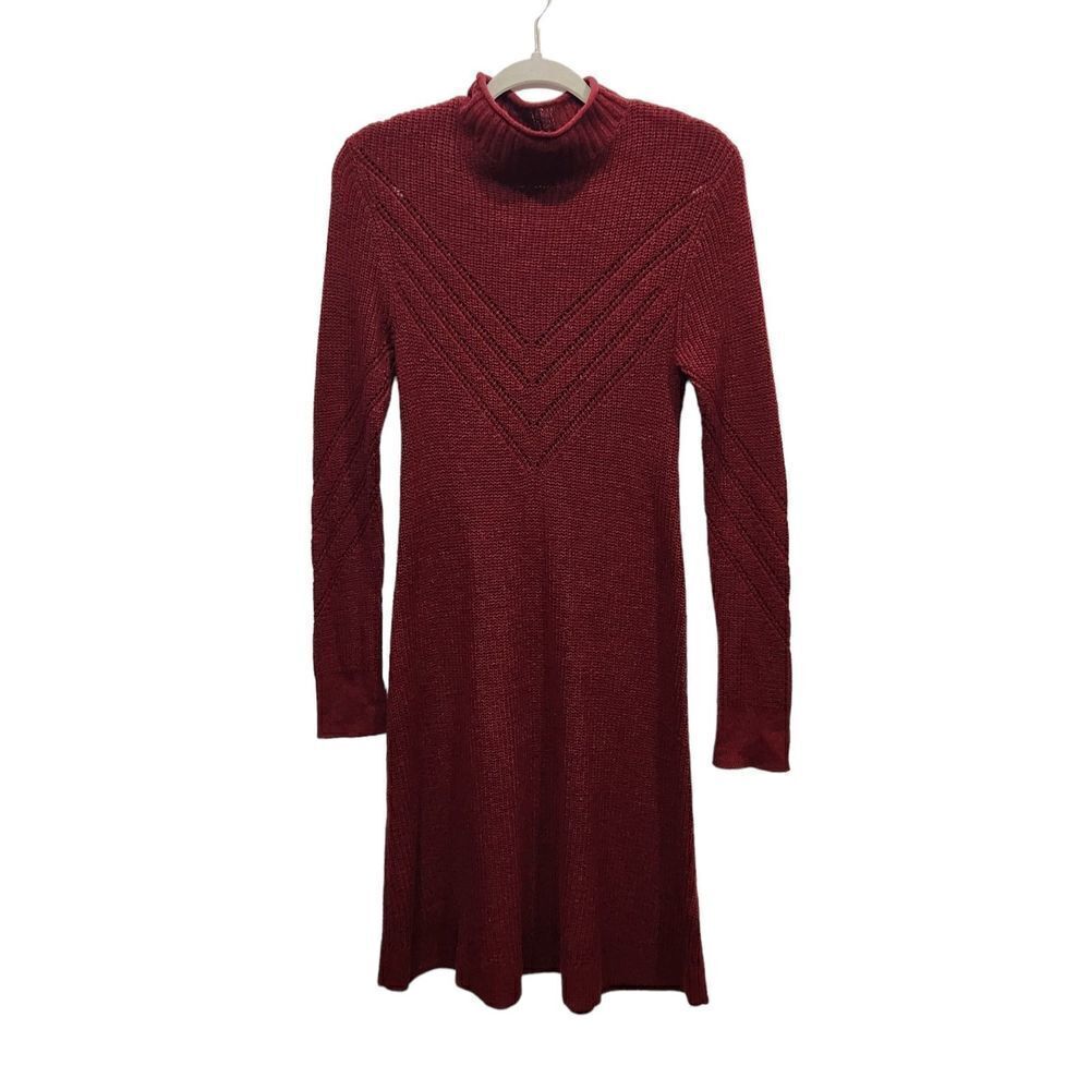 American Eagle Outfitters Maroon Mock Neck Fit & Flare Sweater Dress, L
